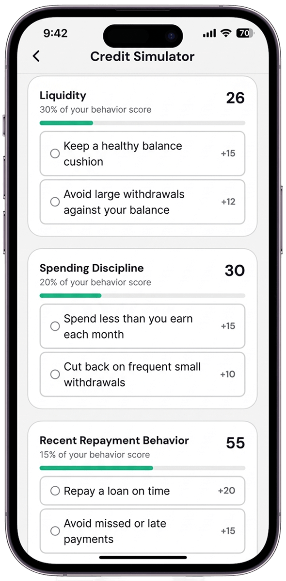 The CredMe app showing the credit simulator